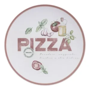 Prato Raso Para Servir Pizza Porcelana Decorada 25cm Tramont Vermelho