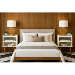 2 Mesas Auxiliares Lateral Madeira Offwhite Pé Palito Mdp Branco