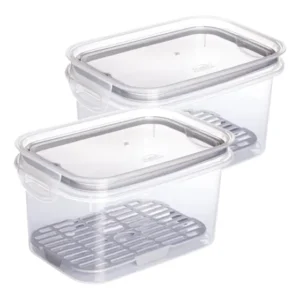Kit 2 Potes Hermético Porta Frios Alimentos 1,2 L Escorredor Cinza