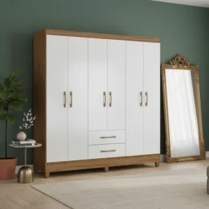 Guarda-roupa Casal Natural/branco Com 6 Portas 2 Gavetas Natural/branco