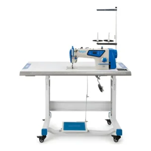 Máquina De Costura Reta Elgin Direct Drive Completa Com Mesa Azul 127v