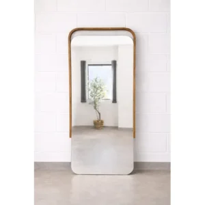 Espelho Decorativo Grande Moldura Madeira Borda Arredondada Lâmina Madeira Maciça