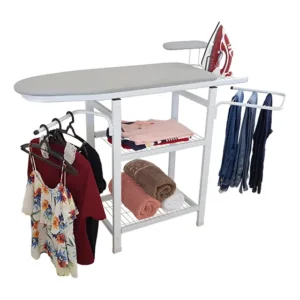 Tábua de Passar Roupa Utilaço Dobrável Aço Porta-Ferro Branco