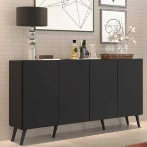 Aparador Buffet Sala com 4 Portas Retrô Veneza Multimóveis Preto