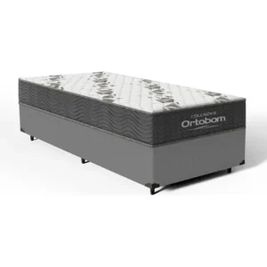 Cama Box Solteiro Ortobom com Colchão Espuma D33 Firme Cinza 88x188cm