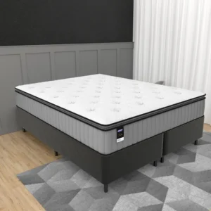 Cama Box King 193cm Colchão Gazin Tower Hf25 E Base 2cen Cor Cinza Com Preto