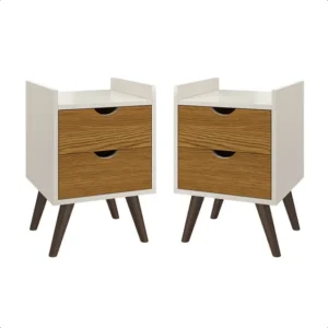 Mesa De Cabeceira Vintage Luxo Kit 2 Acabamento Ultravioleta Cor Off/Nature Prado Moveis