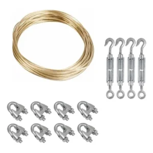 Cabo De Aço Revestido Varal 20m 8 Clip 4 Esticador 8 Gancho Cristal Com Dourado