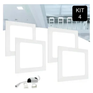 Kit 4 Painel Plafon Led 12w Embutir Quadrado Slim Luz Frio Cor Branco frio