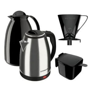 Kit Unitermi Chaleira Elétrica Inox 1.8L 127V Preto + Garrafa Térmica 1L
