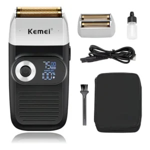 Barbeador Recargável Kemei KM-2026 Preto 2 Cabeças Folhas USB