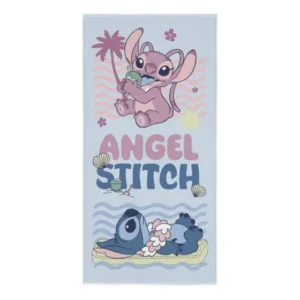 Toalha Banho Praia Infantil Aveludada Stitch Angel Azul Celeste Lepper