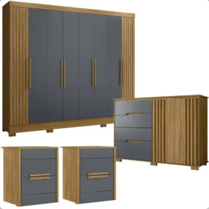 Guarda-roupa Casal 8 Portas Com Cômoda E Mesas Mdp