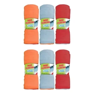 6 Unidades De Pano De Chão De Microfibra De 48cm X 58cm Vermelho, Laranja E Azul