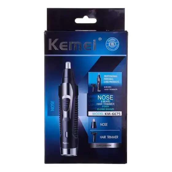 Depilador Recarregável 2 em 1 Preto Kemei Barba Nariz Orelha LED