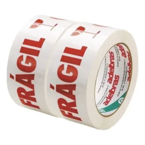 Adelbras Fita Adesiva Cuidado Frágil Branco 48mm x 100m Kit 2 Rolos