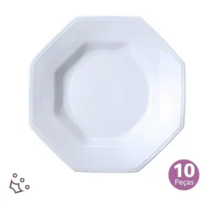 Kit 10 Pratos Fundos Porcelana Schmidt Prisma 24,5cm Microondas Lava Louças