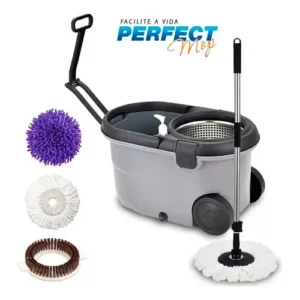 Balde Mop Esfregao Centrífuga Inox Refil Dispenser Rodinhas