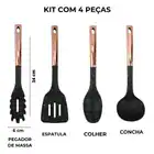 Kit 4 Utensílios Concha Espátula E Pegador Cozinha Silicone Preto - Imagem 4