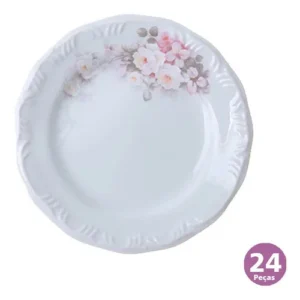 Pratos Rasos Porcelana Schmidt Linha Eterna 26cm Kit 24