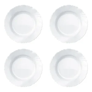 Jogo 4 Pratos Fundo Branco Duralex Opaline Vidro Pétala