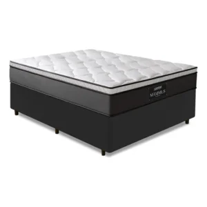 Cama Box Casal Colchão Gazin Maximus Molas Ensacadas 138x188x62cm Cinza e Preto
