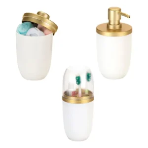 Kit Porta Escova De Dente Porta Sabonete Líquido E Algodão Branco