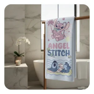 Toalha Banho Aveludada Stitch 70x140cm Azul Rosa Lepper