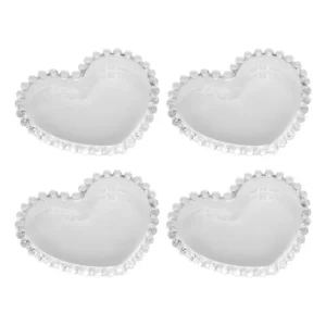 Jogo 4 Pratos Sobremesa Travessa Rasos De Cristal Coração