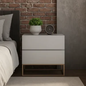 Mesa Cabeceira Criado Quarto Em Mdf 45cm Duas Gavetas Retro