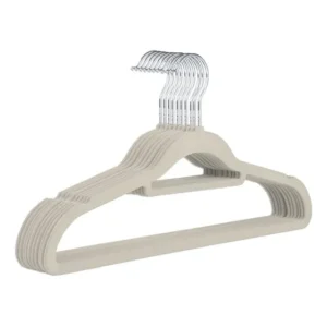 Kit 10 Cabides De Veludo Slim Antiderrapante Roupa Delicada Bege