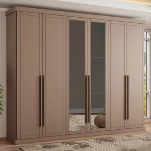 Guarda Roupa Casal 263cm 6 Portas Em Mdf Espelho E 6 Gavetas Avelã