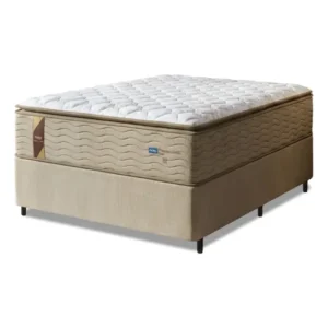 Cama Box Colchão Casal Molas Guarda Costas Max Pillow Top Probel 138x188x78cm Branco e Bege