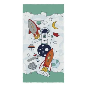 Toalha Banho Algodão Felpuda Espacial Planetas Galáxia Cor Azul Astronauta