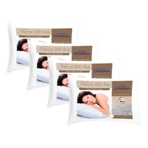 Kit 4 Travesseiro Ortobom Percal 200 Fios 100% Algodão Alto Branco