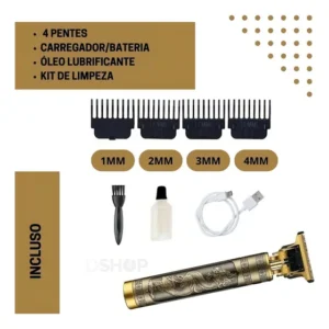 Máquina de Cortar Cabelo Daling Dragão Buda Dourada Recarregável