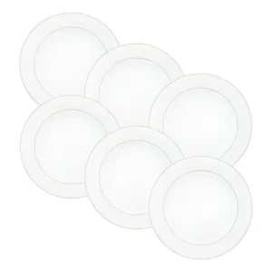 Conjunto 6 Pratos Rasos De Porcelana Com Borda Prateada Cor Branco Monaco