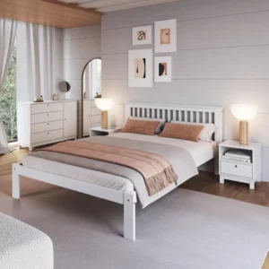 Cama de Casal de Madeira Maciça para Colchão 138x188cm Multimóveis CR35273 Branco