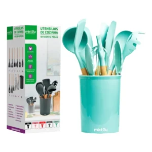 Kit 12 Espátulas Concha Pegador Silicone Cozinha Verde Verde