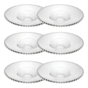 Kit 6 Pratos Fundos Pearl Bolinhas Requintado Risoto Massas