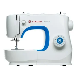 Máquina de costura reta portátil Singer M3205 branca e azul