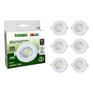 Kit 10 Spot Led Embutir Redondo Mr16 5w Taschibra