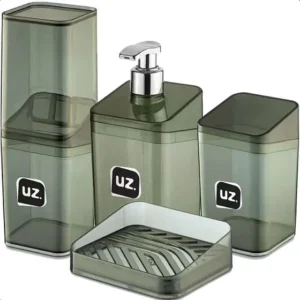 Kit Banheiro Lavabo Luxo Porta Sabonete Escova Preto Uz 4pçs