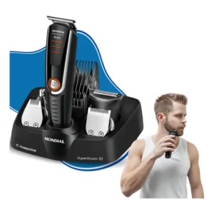 Máquina Barbeador Elétrico Mondial Com 10 Acessórios Bivolt Preto 127/220v