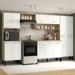 Cozinha Completa Arizona Plus Com Armário E Balcão Carraro Cor Carvalho/Branco