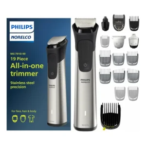 Philips Norelco Multigroom 7000 MG7910/49 Kit 19 Peças para Barba, Cabelo e Corpo, Lâminas Inox Autoafiáveis, BeardSense, pentes 1-3mm e 3-7mm, 5h, USB-A 100% à prova d'água, sem óleo com bolsa macia