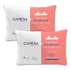 Kit 2 Travesseiros Camesa Cotton Plus Extra Firme Capa Percal 100% Algodão 180 Fios Lavável