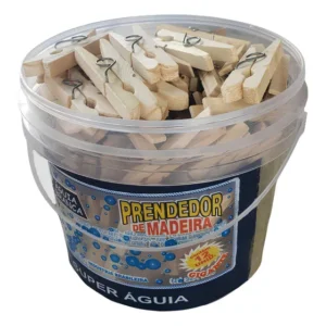 Kit 60 Prendedor Roupas Madeira GIGANTE Resistente + 1 Balde Com Tampa Pregador Roupas Para Varal E Artesanato Aguia Branca