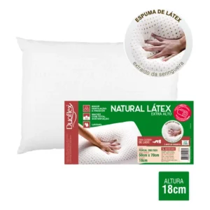 Travesseiro Natural Látex Extra Alto Duoflex Altura 18cm Para Fronha 50x70cm Capa Percal 200 fios 100% algodão com zíper LN1101