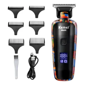Máquina de Acabamento Kemei KM-MAX5090 Preto com Tela LED e Bateria Recarregável